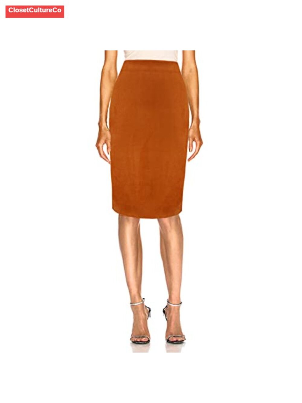 Faux Suede High Waist Midi Pencil Skirt with Back Split